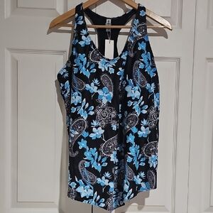 ✨ HoliPick Black Blue Floral Racerback Swim Dress | NWT | Size XXL